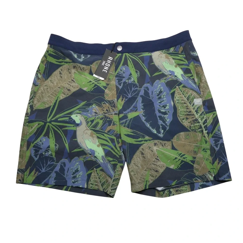 Rhone Shorts Mens XL Blue Tropical Floral Swim Trunks Lined 6 Inseam Quick Dry